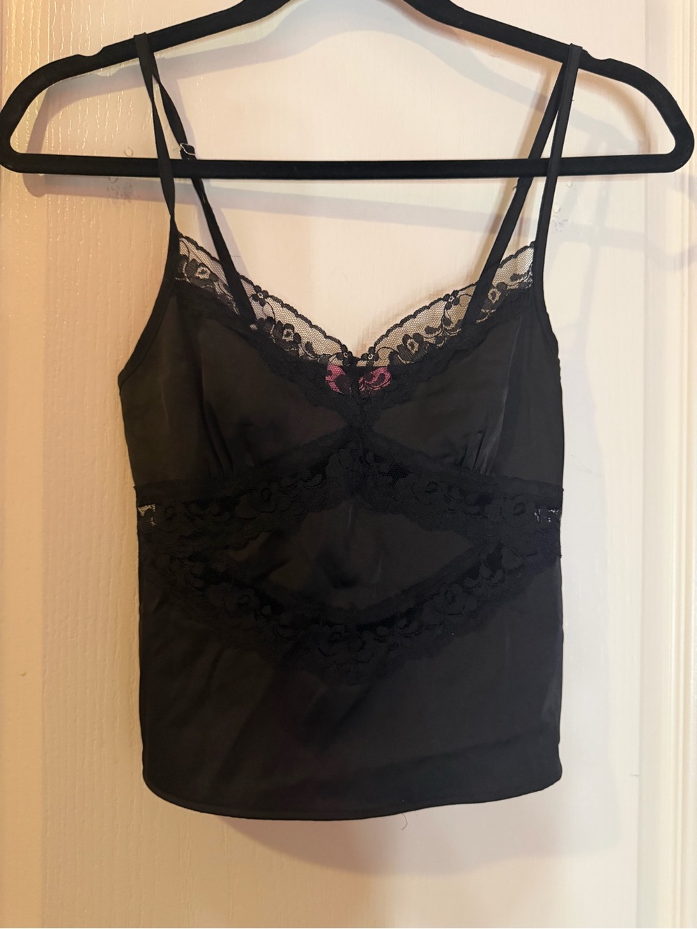 Edikted Black Lace Trim Camisole with Pink Accent